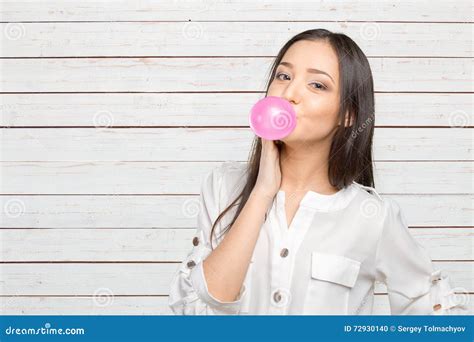 Woman Blowing Bubble Gum Stock Photo Image Of Person 72930140