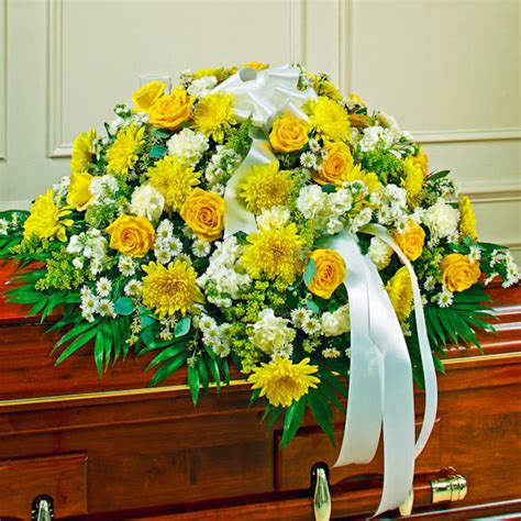 White And Yellow Bliss Casket Flower Spray C2480 Funeral Flower