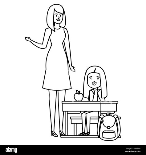 Student Girl In School Desk With Female Teacher Stock Vector Image