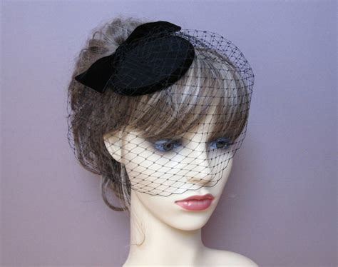 Black Funeral Hat Felt Fascinator Birdcage Veil 50s Etsy