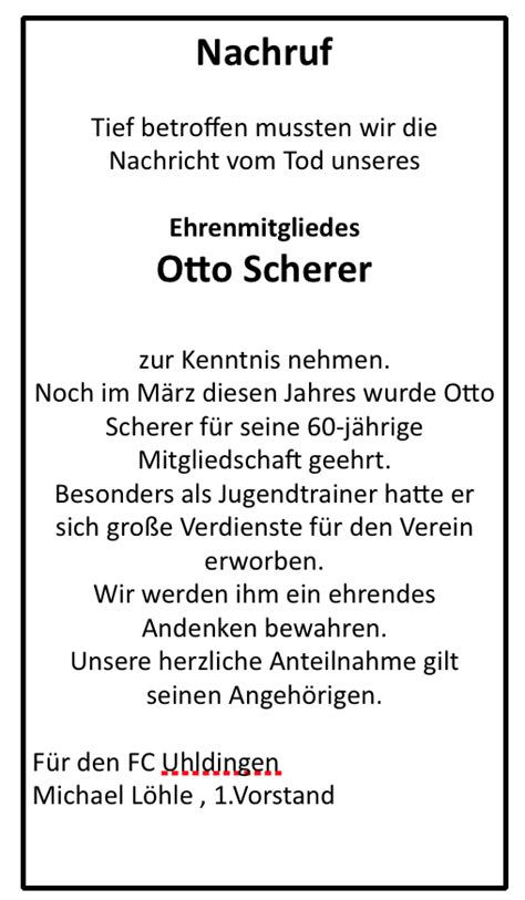 Nachruf - Otto Scherer | FC Uhldingen