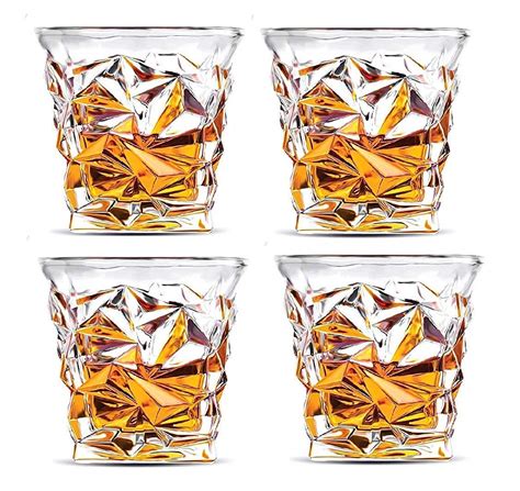 Pal Enterprise 300ml Diamond Whiskey Glasses Set Of 4 Drink Coasters Glass Crystal Made Bourbon