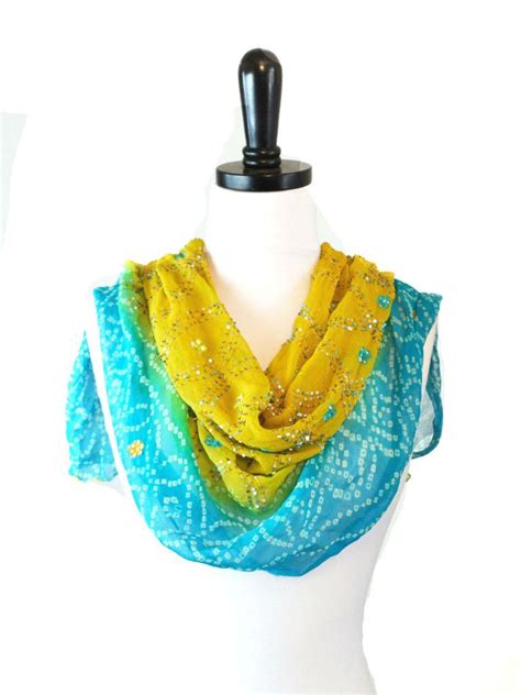 Blue And Yellow Embroidered Scarf Sequin Scarf Tie Dye Scarves Long