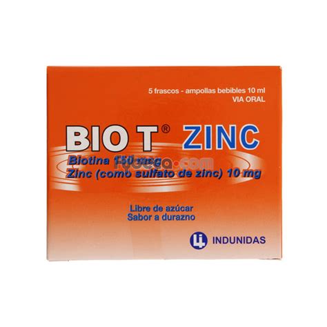 Bio T Zinc Ampollas Bebibles Indunidas Durazno 150 Mcg 10 Mg 10 Ml