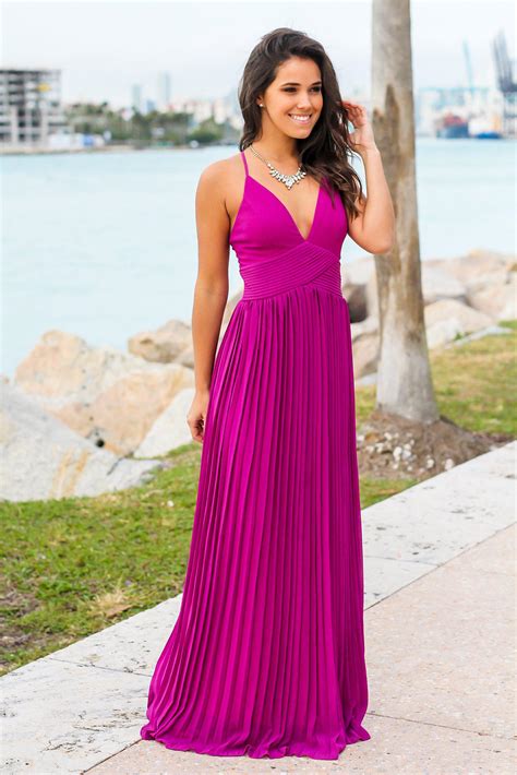 Orchid Pleated Maxi Dress With Criss Cross Back Maxi Dresses Saved
