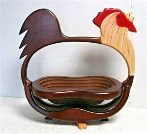 Vtg Wooden Basket Folding Collapsible Chicken Rooster Farm House Wall Mount Ebay