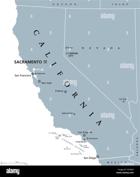 mapa político de california en sacramento capital de las grandes ciudades y las fronteras