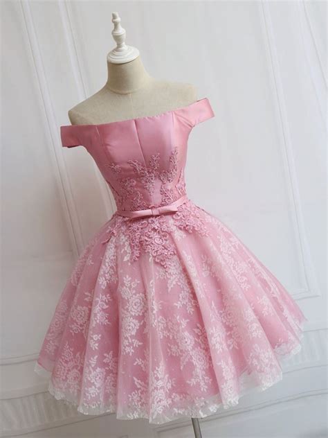 off the shoulder short pink lace prom dresses off shoulder pink homecoming dresses short pink
