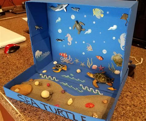 Sea Turtle Shoebox Diorama Diorama Kids Craft Activities For Kids