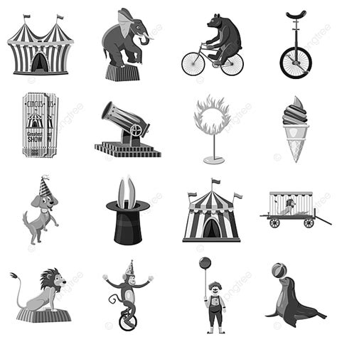 Circus Symbols Icons Set Monochrome Monochrome Circus Symbol PNG And