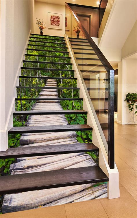 3d Forest Wood Path 1439 Stair Risers Aj Wallpaper