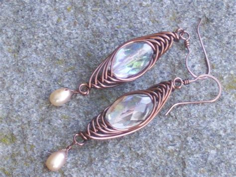 Copper Wire Wrapped With Crystal And Pearl Herringbone Etsy Copper