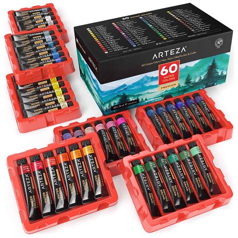 Arteza Professional Watercolor Artist Paint Set 12ml Tubes Assorted