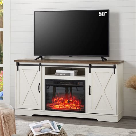 Buy Amerlife Fireplace Tv Stand Sliding Barn Door Wood Entertainment Center With A 23 Electric