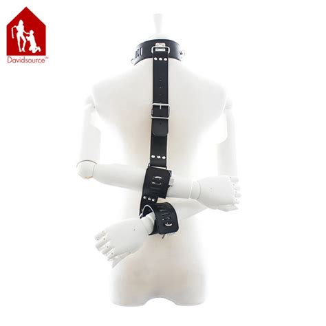 Davidsource Leather Collar To Waist Belt With Reverse Handcuffs Wrsit Cuffs Arms Fixing Harness