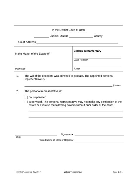 Utah Letters Testamentary Form Fill Out And Sign Printable Pdf