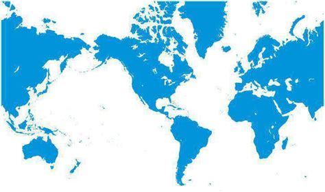 World Single Color Blank Outline Map In Blue America Centered