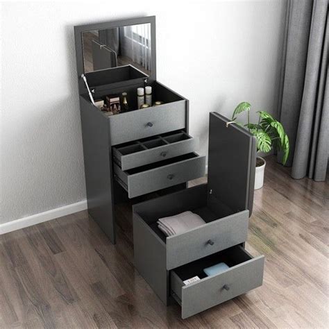 Shop grey dressers + chests with mirror in a variety of styles and designs to choose from for every budget. Modern Gray Flip-Up Makeup Vanity Storage Dresser with ...