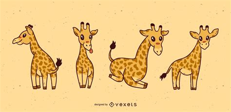 Cute Giraffe Cartoon Set Vector Download
