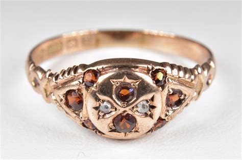 Antique Victorian 9ct Rose Gold Garnet And Diamond Gypsy Ring