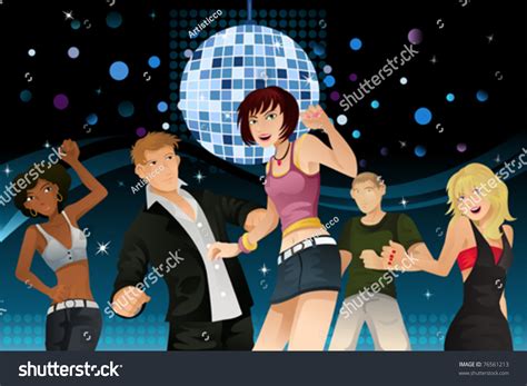 Vector Illustration Young People Partying Dancing Stock Vector 76561213