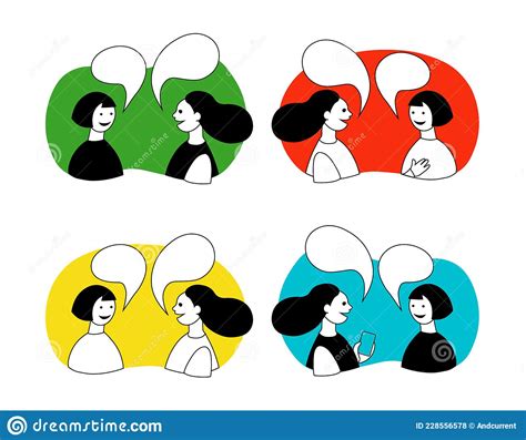 Two Cute Girls Talking Color Vector Illustration Set Stock Vector
