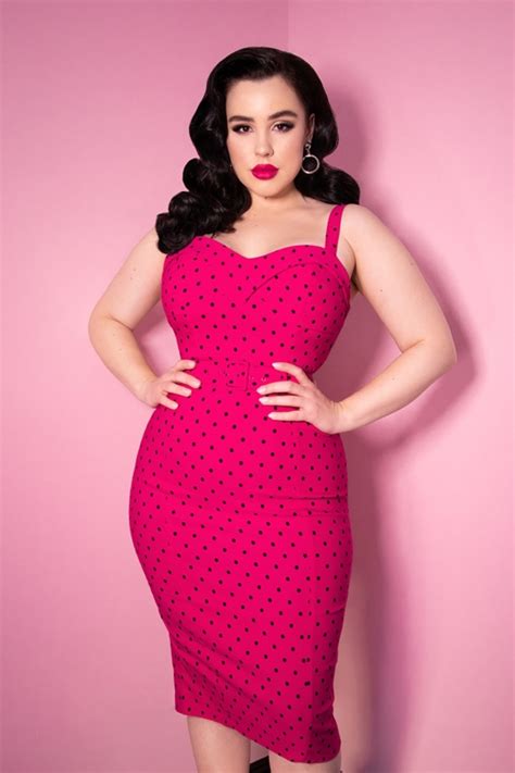 50s Maneater Polkadot Wiggle Dress In Hot Pink