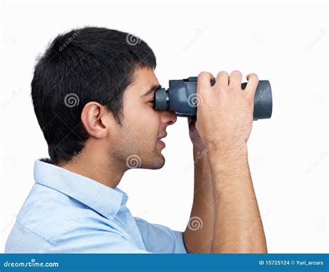 Stock Images Man Searching For Something With Binoculars Image 15725124