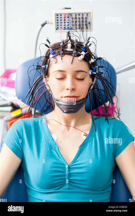 Woman Undergoing An Electroencephalogram Eeg Limoges Hospital