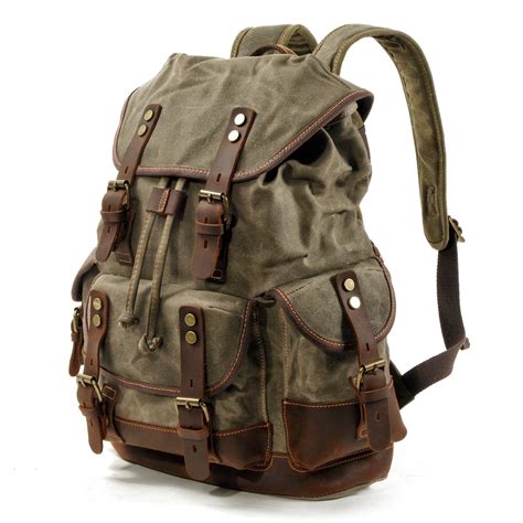 Waxed Canvas Backpack Rucksack Hiking Travel Backpack Mc9508