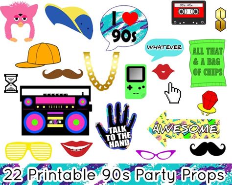 Printable 90s Photo Booth Props 90s Themed Photobooth Props Etsy