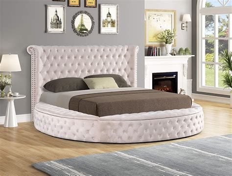 Best Master Furniture Lexi Round Shape Velvet Upholstered Platform Bed With Deep
