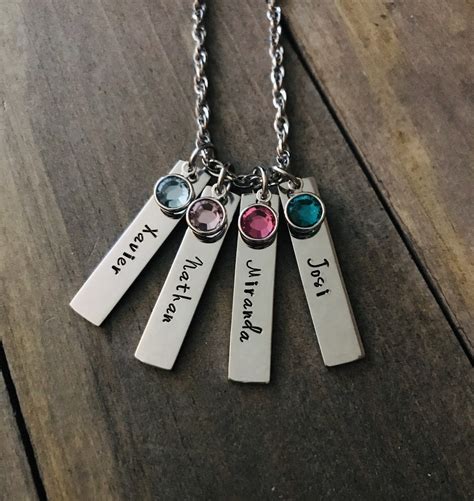 Name Necklace 1 2 3 4 5 6 Name Vertical Bar With Birthstone Childs Name Daughter Son
