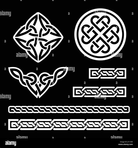 Celtic Irish Knots Braids And Patterns In White On Black Background