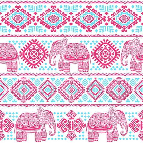 Vintage Indian Elephant Seamless Pattern With Tribal Ornaments Stock Vector Illustration Of