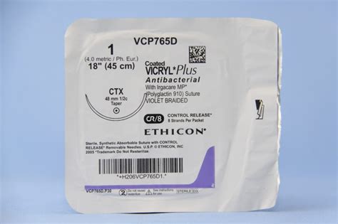 Ethicon Suture Vcp765d 1 Vicryl Plus Antibacterial Violet 8 X 18