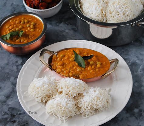 Idiyappam And Pattani Curry String Hopper With Dried Green Peas Curry