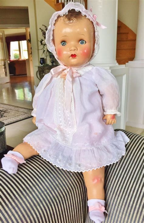 Vintage Antique 1944 Beautiful Composition Baby Doll 205 Dress Bonnet