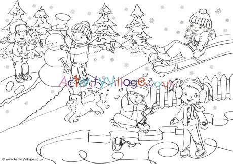 Winter s printable january is fun7a12. Winter Scene Colouring Page