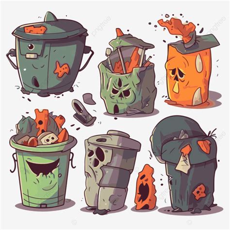 مجموعة الكرتون من علب القمامة بألوان مختلفة من الفاسد إلى التنظيف