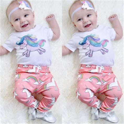 Newborn Baby Girl Unicorn Clothes 0 18m Cute Short Sleeve Cotton T