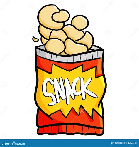 Cartoon Red Snack Packaging With Its Contents Stock Vector