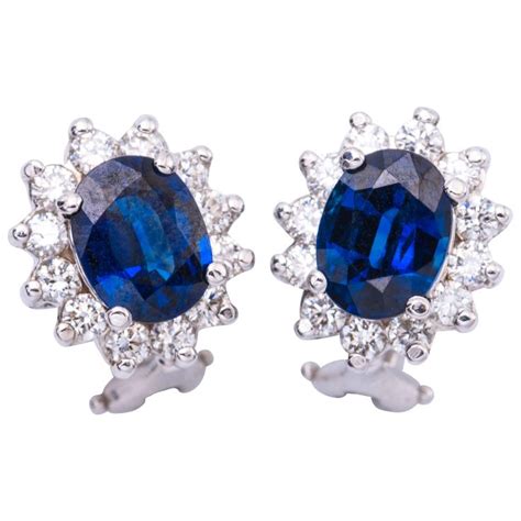 Carat Oval Sapphires Diamond Gold Earrings In Sapphire