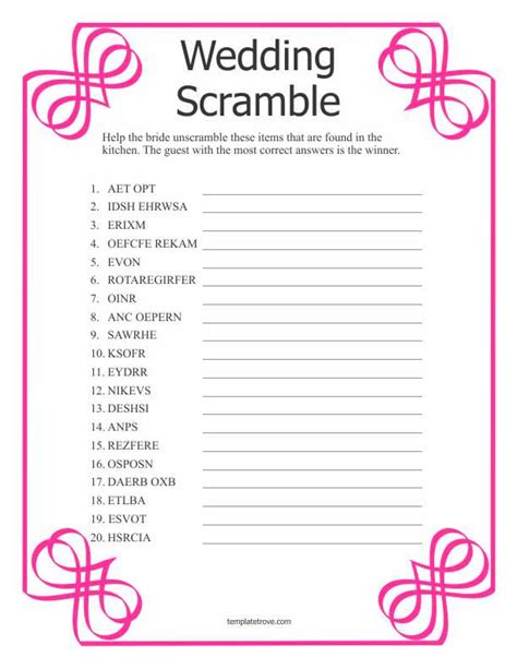 Free Printable Bridal Games Printable Templates