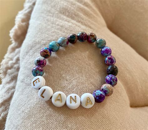 30 Natural Gemstone Baby Name Bracelet Personalized Etsy