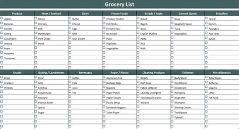 Free Grocery List Template Excel Xltx 1 Pages Grocery List