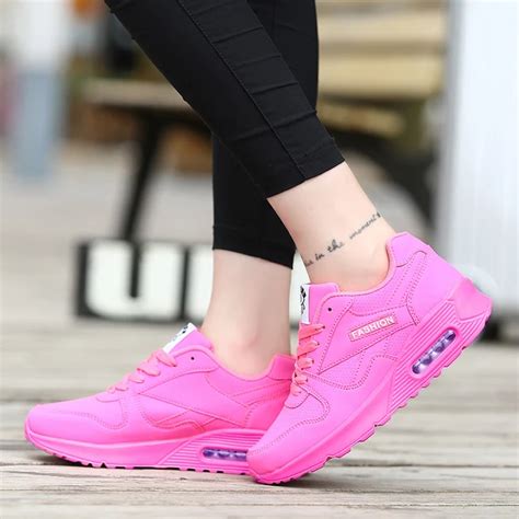 New2018 Pink Sneakers Womens Leather Running Shoe Breathable Mesh