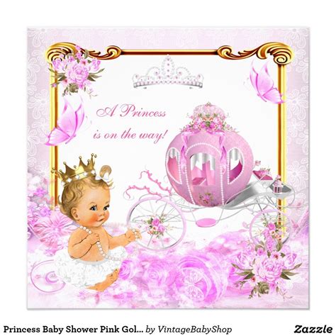 Blonde Princess Baby Shower Pink Gold Carriage Invitation