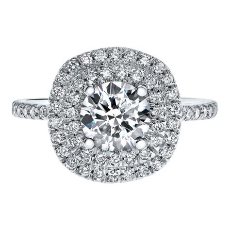 Cushion Halo Diamond Engagement Ring 155 Carat 14 Karat White Gold For