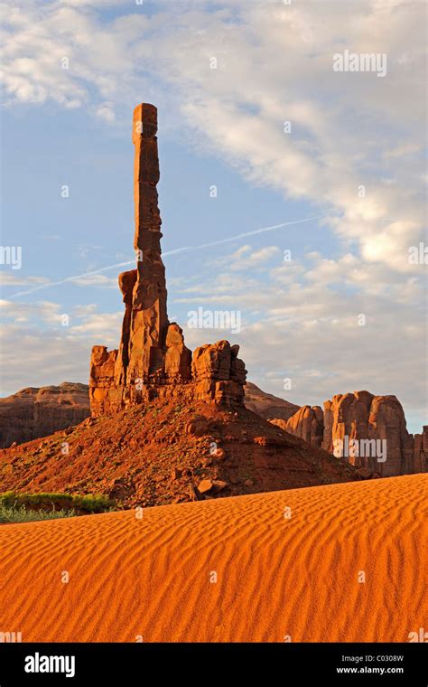Totem Pole Rock Formation In The Morning Monument Valley Arizona Usa